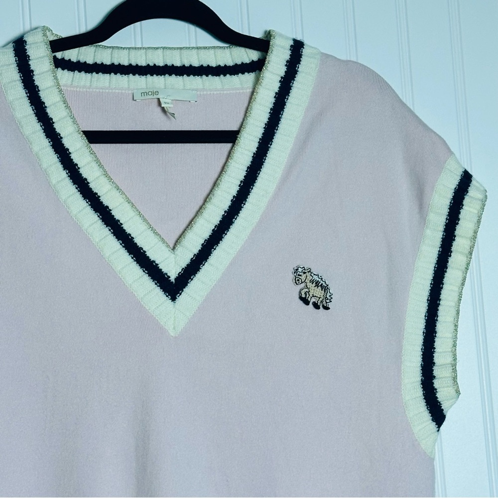 Maje PINK Women's Monette Striped Short Sleeve Edge Sweater Vest US One Size - Picture 11 of 17